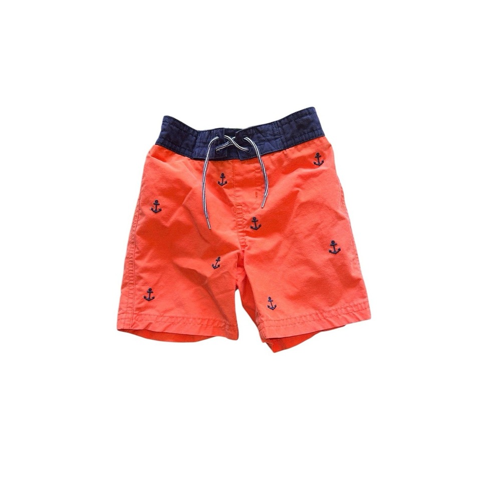 Janie and Jack Boys 6-12 M Deep Orange Anchor Swim Trunks Cabana Preppy Nautical